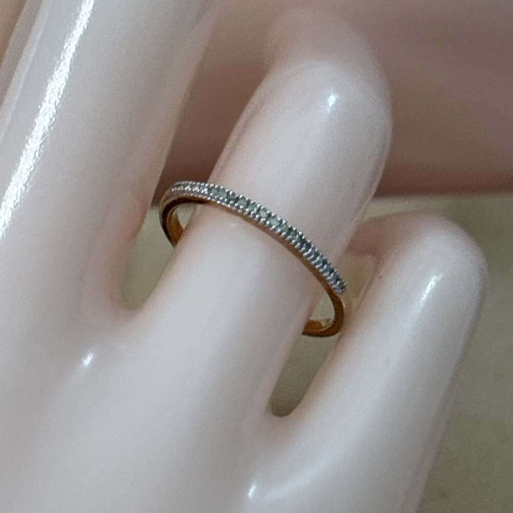 Genuine Natural Diamond Stacking Band Ring Rose Gold over Sterling Silver Sz 7